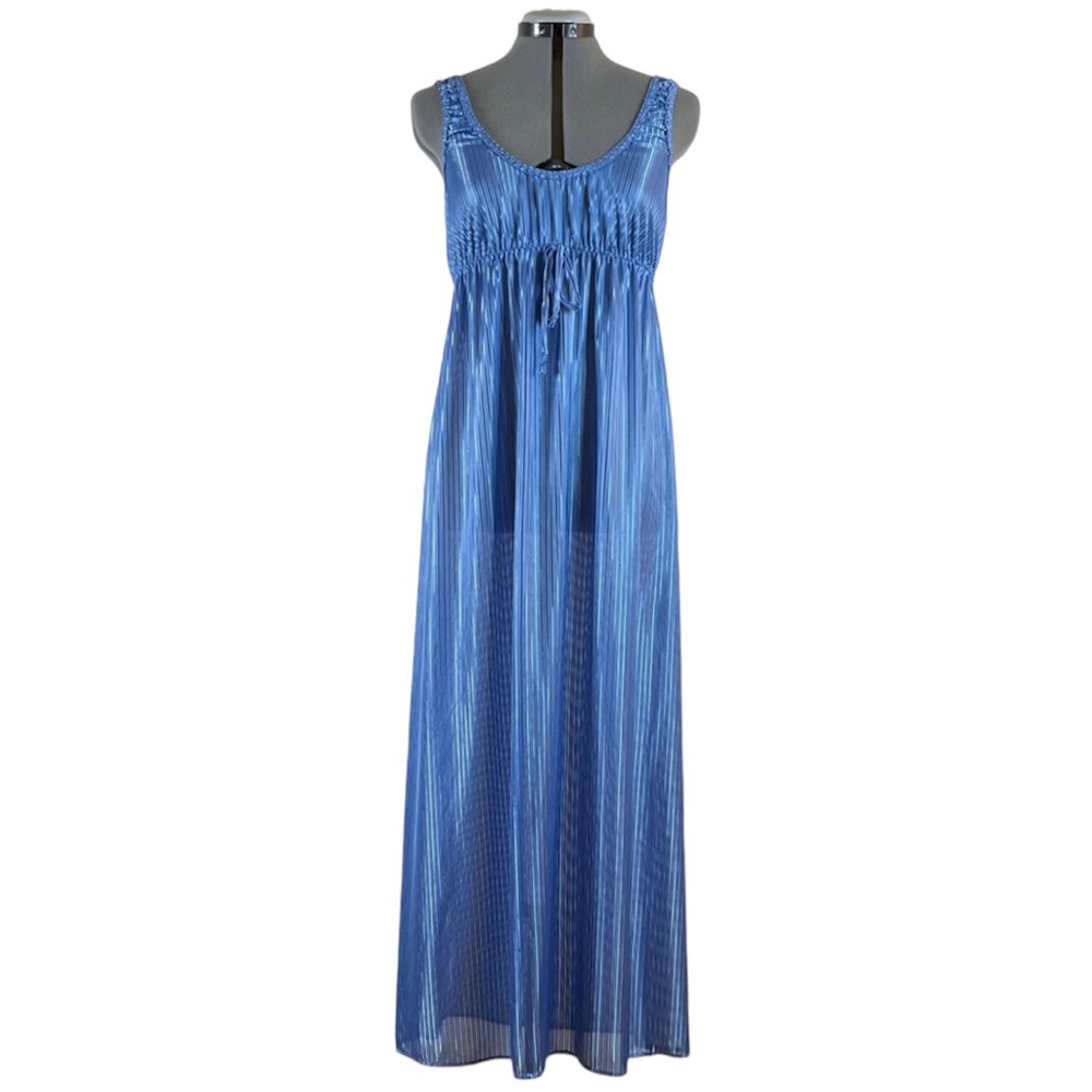 Vintage 1970s 60s Blue Babydoll NightGown 70s M Medium 8 10 lingerie negligee